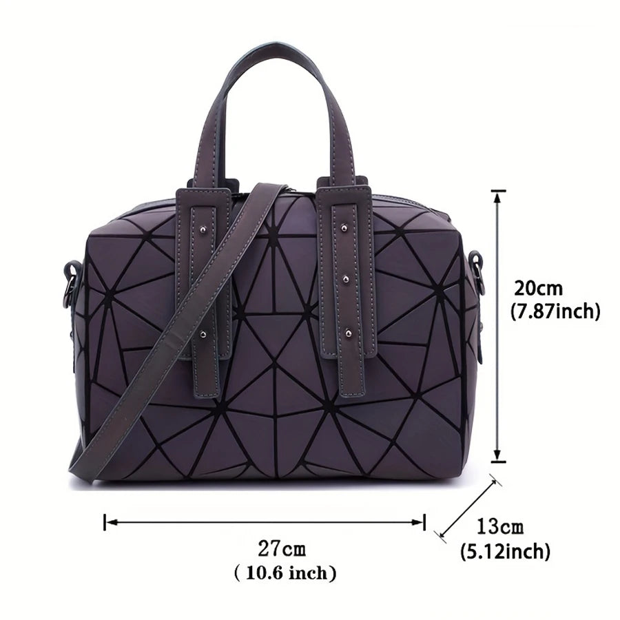 Ladies' geometric diamond handbag, luminous shoulder bag, large-capacity Boston bag, foldable women shoulder crossbody bag