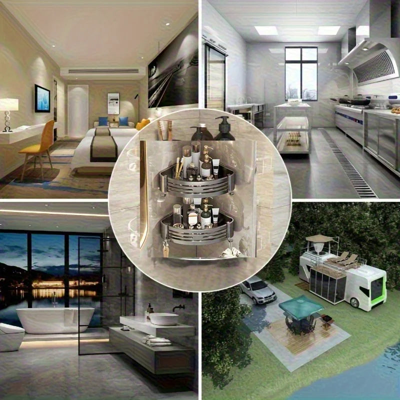 Space Corner Shower Shelf No-Drill Wall-Mounted Bathroom Organizer Triangular Design for Shampoo Conditioner and Soap Storag