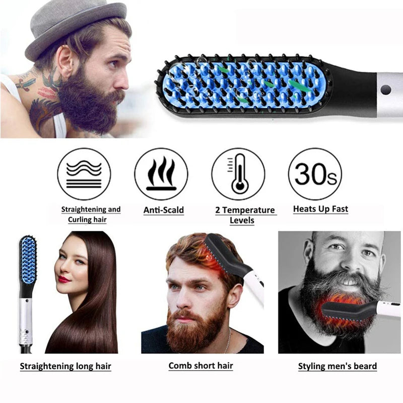 Multifunctional Quick Hair Beard Straightener Men's Hair Straightening Flat Iron Heated Hair Comb Electric Men Hair Beard Styler