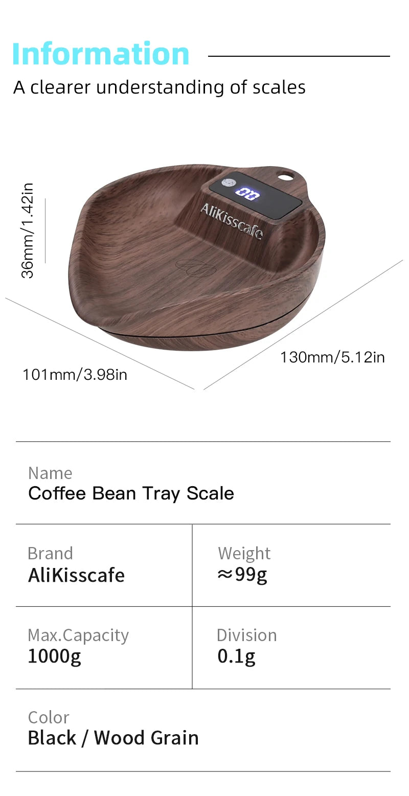 AliKisscafe Coffee Scale Electronic Bean Measuring Scale ABS Espresso Weighing Display Tray Spray 0.1g Kitchen Barista Accessory