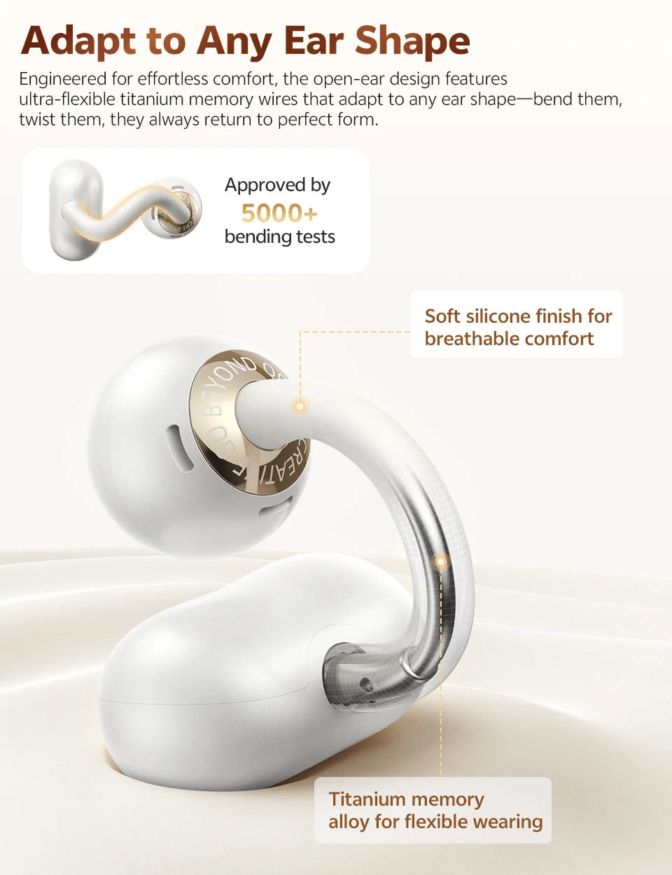 QCY Crossky C50 Open Ear Wireless Earbuds Bluetooth 6.0 Comfort Clip On Sports Earphone 4 Mic AI Clear Call Bass Boost Headphone