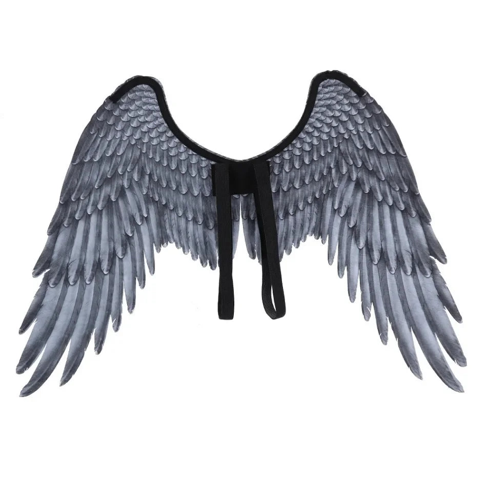 Halloween 3D Angel Wings Costume With Elastic Straps Halloween Party Mardi Gras Feather Wing Adult Kids Evil Cosplay Accessories