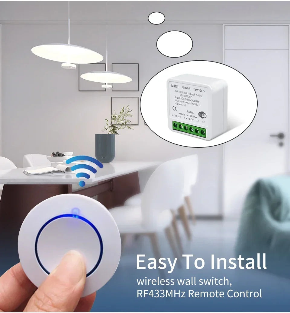 Tuya WiFi Smart Switch 16A RF 433Mhz Wireless Remote Control Push Button Switch Voice Control With Alexa Google Assistant Alice