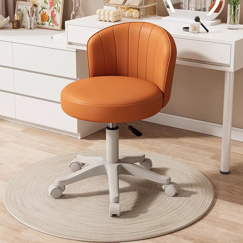 Leather Chair Rotatable Shell Seat Adjustable Rotary Stool for Home Makeup Wear-Resistant Chair for Studios,Wheel-slip Back Chai