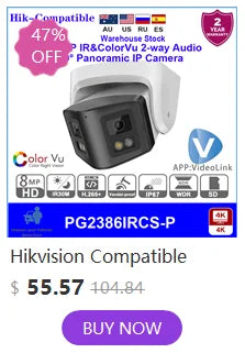 Hikvision Compatible 4K 8MP 180° Panoramic IP Camera IR&ColorVu 2-way Audio Human Detection SD Card Slot Plug&Play HIK NVR