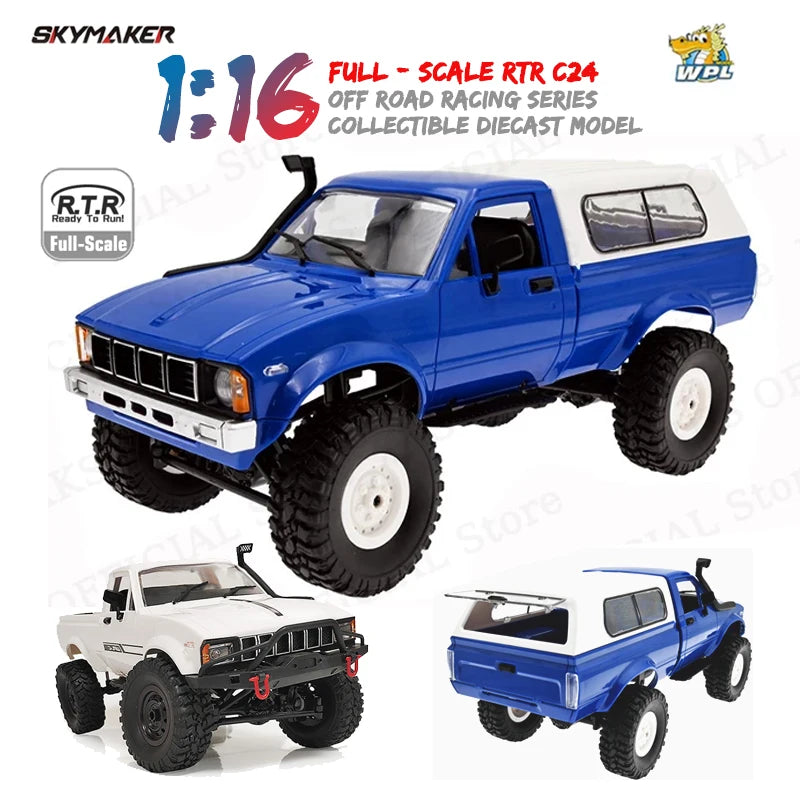 WPL C24-1 Full Scale RC Car 1:16 2.4G 4WD Rock Crawler Electric Buggy Climbing Truck LED Light On-road 1/16 For Kids Gifts Toys