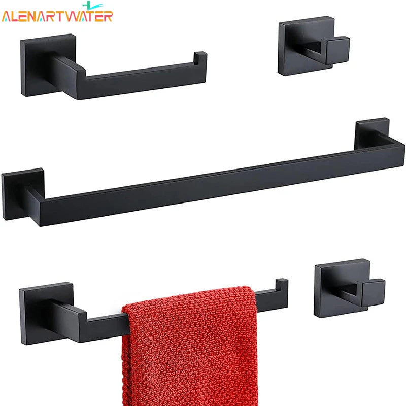Bathroom Accessories Set Matte Black Wall Shelf Toilet Roll Paper Holder Robe Hook Hanger Towel Rail Bar Rack Ring Bath Hardware