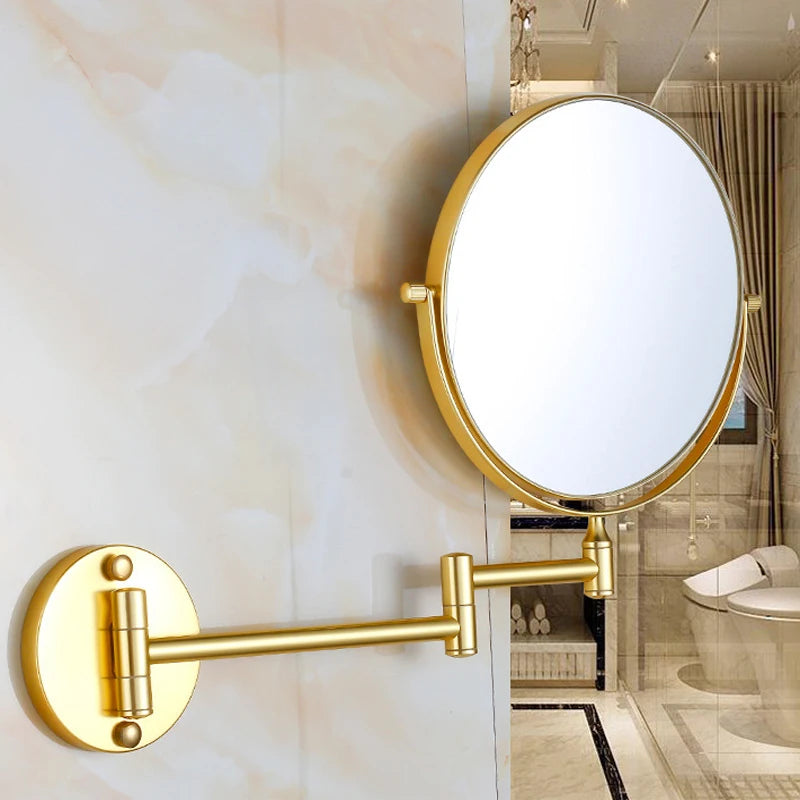 Gold/Black Frame 360 Degree Rotation Double-sided Circular Mirror Retractable and Fold Bathroom Mirror Wall Decorative Mirror
