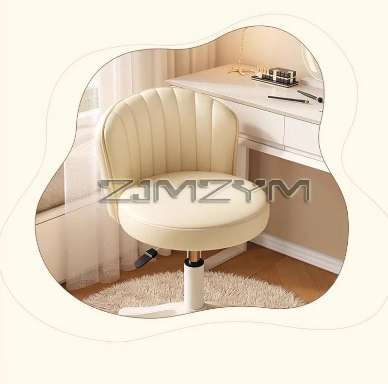 Leather Chair Rotatable Shell Seat Adjustable Rotary Stool for Home Makeup Wear-Resistant Chair for Studios,Wheel-slip Back Chai