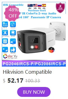 Hikvision Compatible 4K 8MP 180° Panoramic IP Camera IR&ColorVu 2-way Audio Human Detection SD Card Slot Plug&Play HIK NVR
