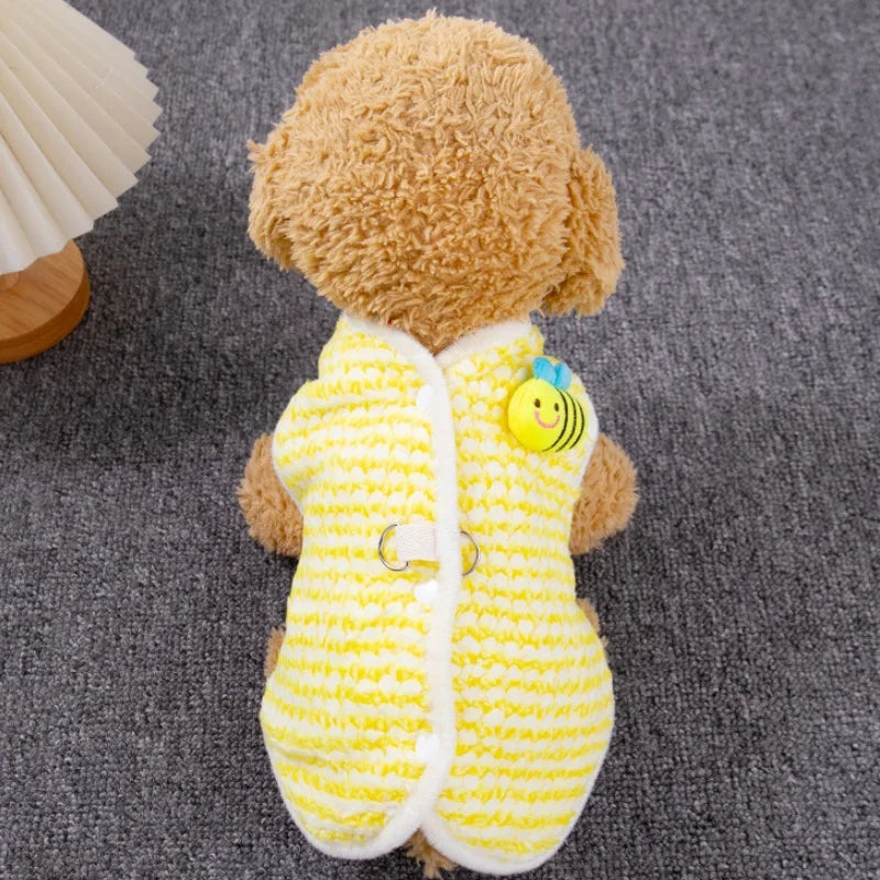 Cute Plaid Dog Jacket Coat Warm Cotton Dog Clothes Autumn Puppy Vest Jacket Bee Pattern Cat Cardigan Coat Chihuahua Pet Apparel