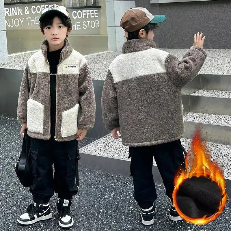 LambWool Warm Jackets For Girls Children Autumn Winter Outerwear Kids Plus Velvet Coats New Teenager Fashion Padded Clothing