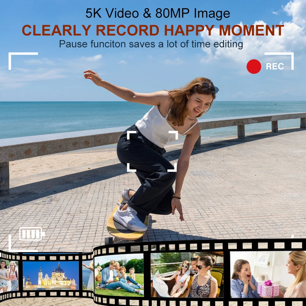 Ourlife Digital Camera CCD Dual Screen Portable Digital Camera 18X Zoom 5K Vintage Vlog Video Recorder 80MP CCD Selfie Camera