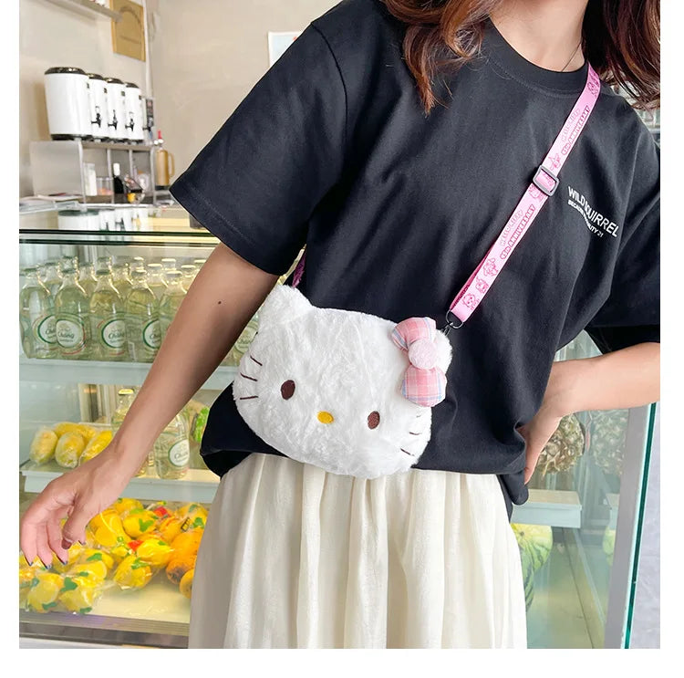 Cute plush bag, sweet girl student versatile shoulder messenger bag, soft and cute little princess new cartoon bag