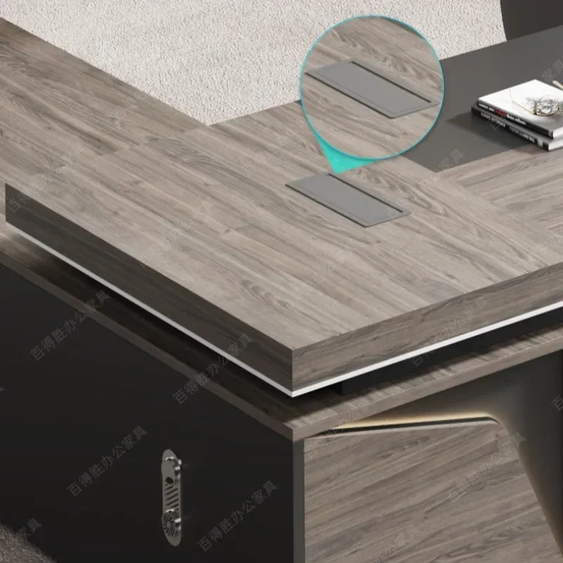 Light Luxury Vintage Office Desk Organizer L Shaped Mid Century Dark Wood Computer Desks Work Art Bureau Meuble Office Furniture