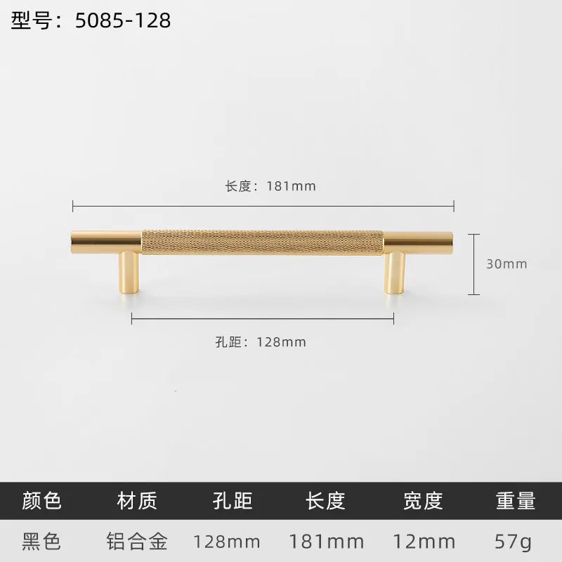 Black Gold Knurled Kitchen Cupboard Cabinet Storage Handles Closet T Bar Wardrobe Door Pulls Door Knobs Home Furniture Handles