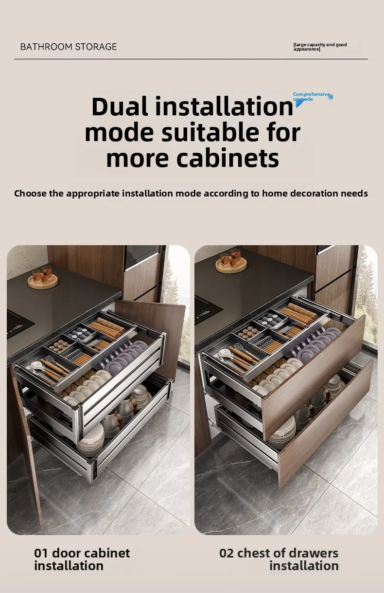 Basket Kitchen Cabinet Cupboard Basket Drawer Dish Cupboard Double Seasoning Flavor Cabinet Chopsticks Built-in Basket