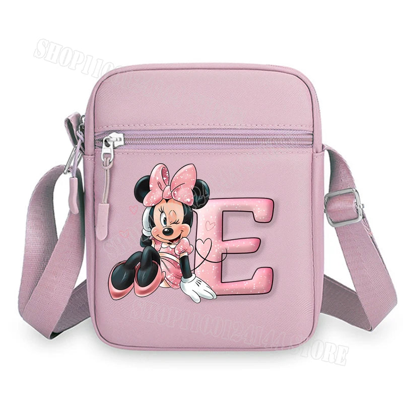 Mickey Minnie Disney Women Pink Shoulder Bag Fashion Mini Oxford Mobile Phone Bag Crossbody Bag Kawaii Ladies Waist Pack Gift