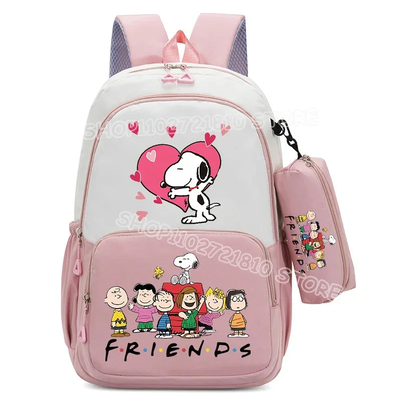 2pcs Snoopy School Bag Boys Girls Large Capacity Water-repellent Student Backpacks High Value Cute Cartoon Print Bookpack Gift