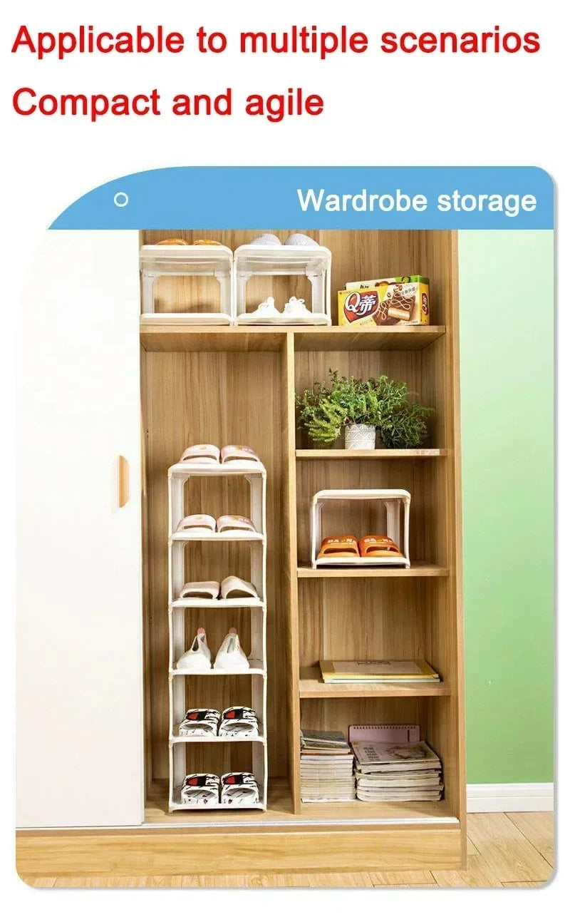 Shoe Cabinet Floor-standing Plastic Multi-Layer Stack Able Removable Home Narrow DIY Shoes Rack for Corner Gap Space Saving