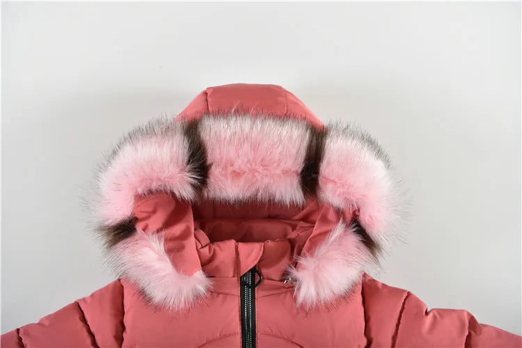 5-14 Years Old Winter Boys Girls Jacket Long Style Hooded Fur Collar Colorful Heavy Coat For Kids Children Outerwear