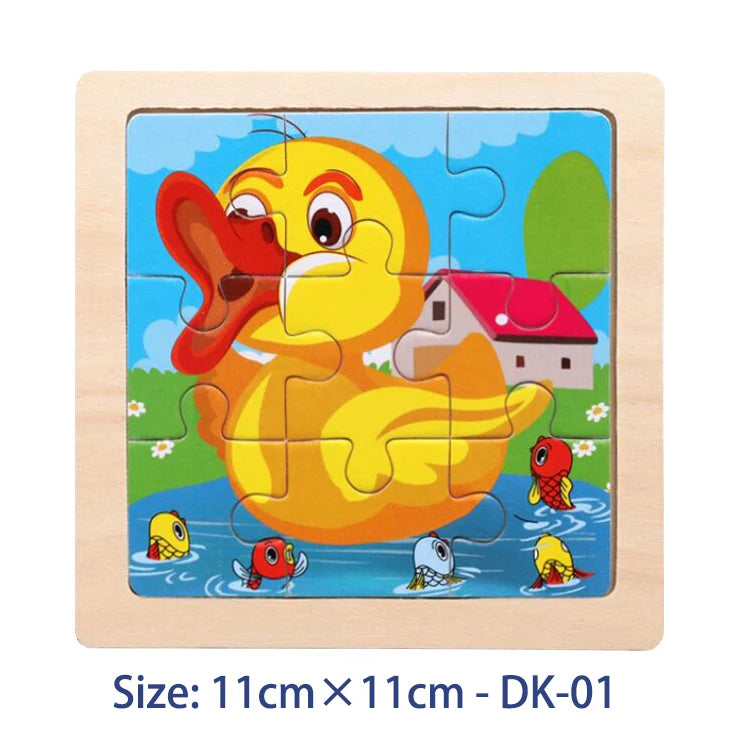 11cm/4.33in Kids Wooden Jigsaw Puzzle Games Cartoon Animal Vehicle Pattern Children Montessori Educational Toys