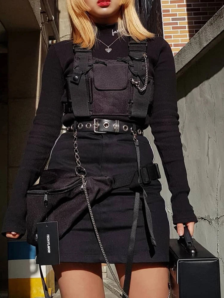 Functional Tactical Chest Bag For Woman Fashion Bullet Hip Hop Vest Streetwear Bags Casual Waist Pack Unisex Black Chest Rig Bag