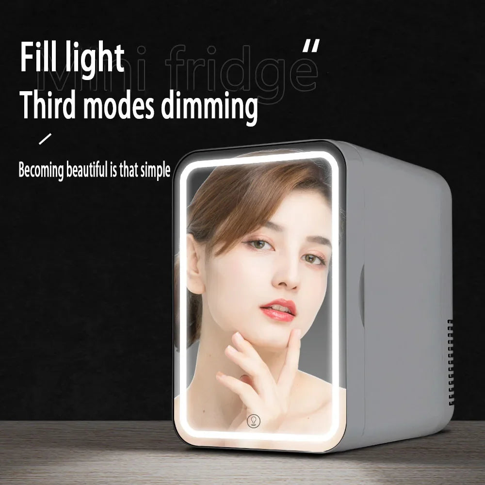 8L Mini Beauty Cosmetics Storage Refrigerator Mirror Car And Household Dormitory Office Fruit Beverage Breast Milk Cold And Hot