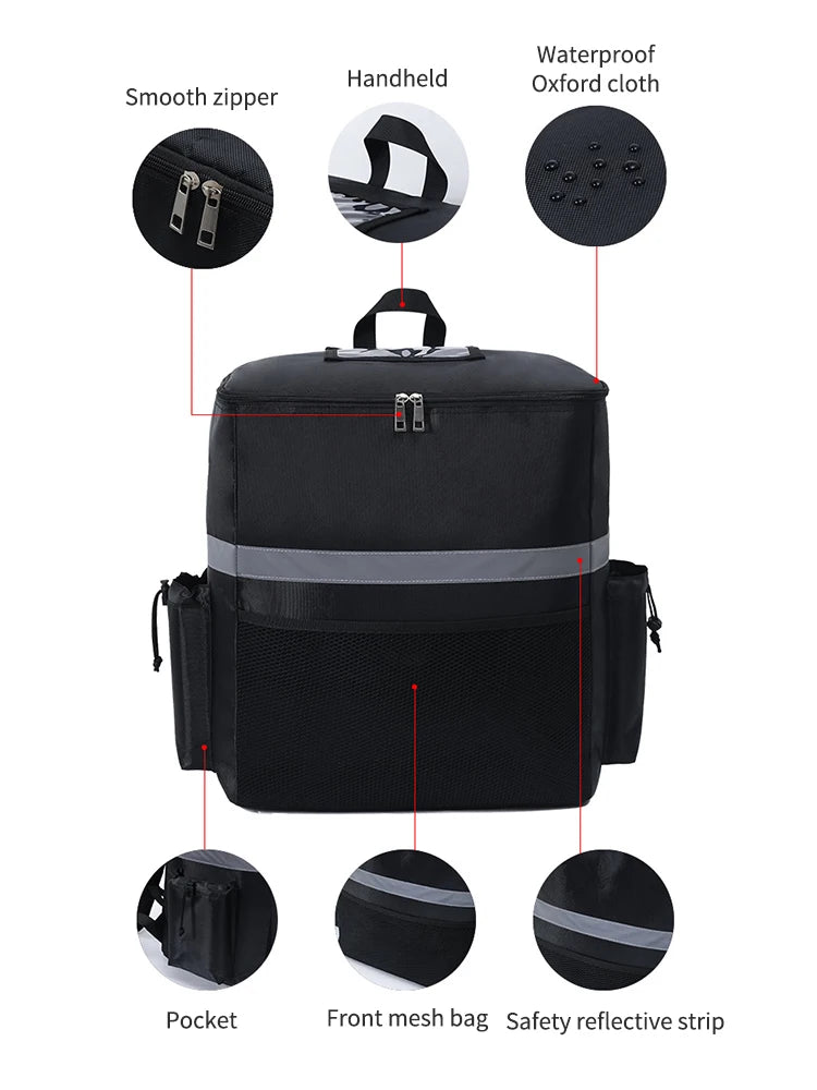 Insulated Delivery Backpack - Thermal Food Delivery Bag for Riders, 30L Large Capacity Takeout & Grocery Backpack