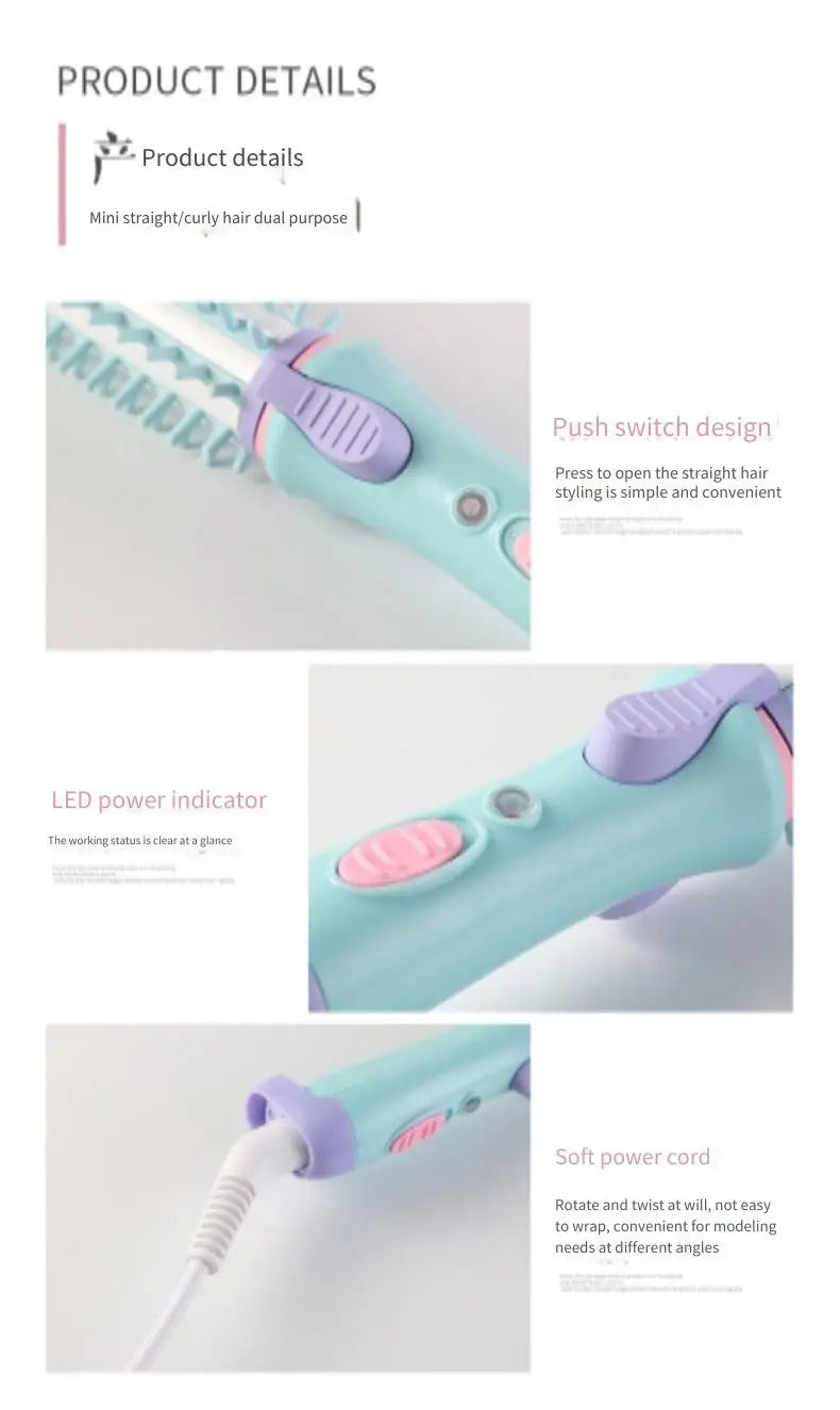 2 In 1 Mini Electric Hair Straightening Curling Iron Set 220V Scald Proof Ionic Hot Comb Hair Styler Travel Hair Styling Tools