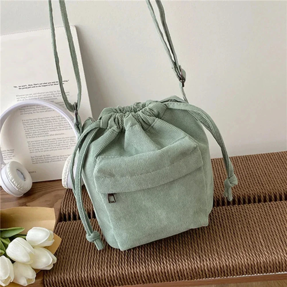 2025 New Women Bag Middle Shoulder Bag Korean Style Drawstring Bucket Bag Casual Light Youth Crossbody Bag Whole Sale