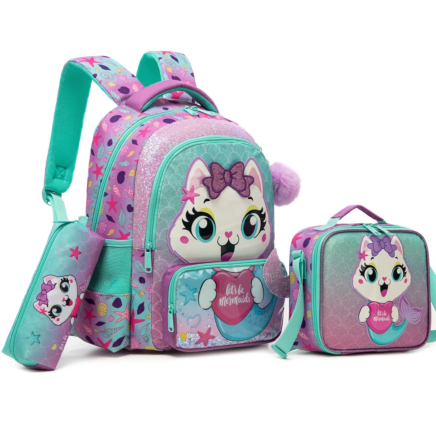kids backpacks with Lunch Bag for girls 3pcs girls bookbag and Lunch Box Set for Elementary Middle School