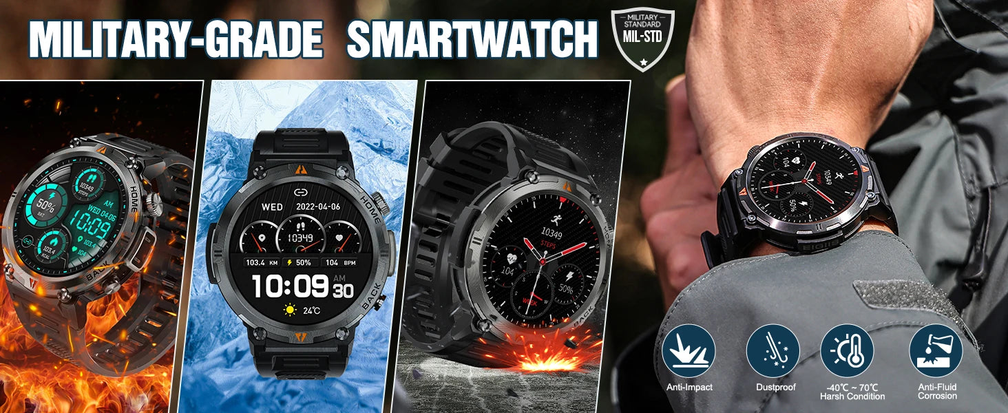 EIGIIS KE3 Smart Watch 3ATM Waterproof Original Design For Men Bluetooth Call Health Monitor With Flashlight 100+ Sports Modes