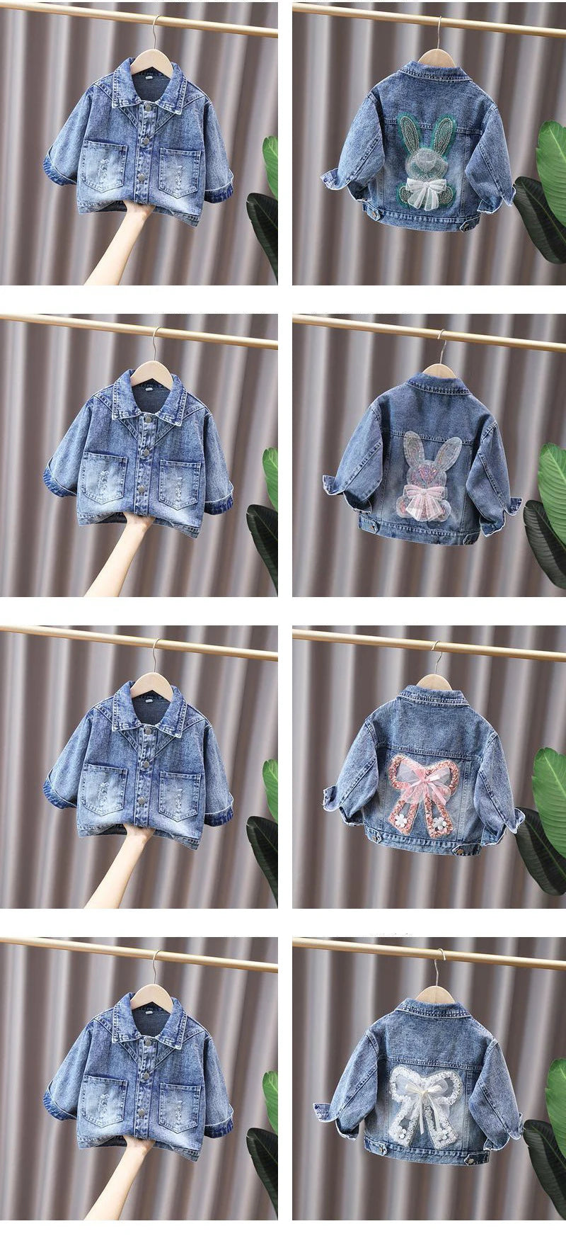 2-12 Years Girls Denim Jacket New Fashion Baby Kids Jean Coats For Girls Cute Rabbit Lace Bow Design Children Outerwear Clothing