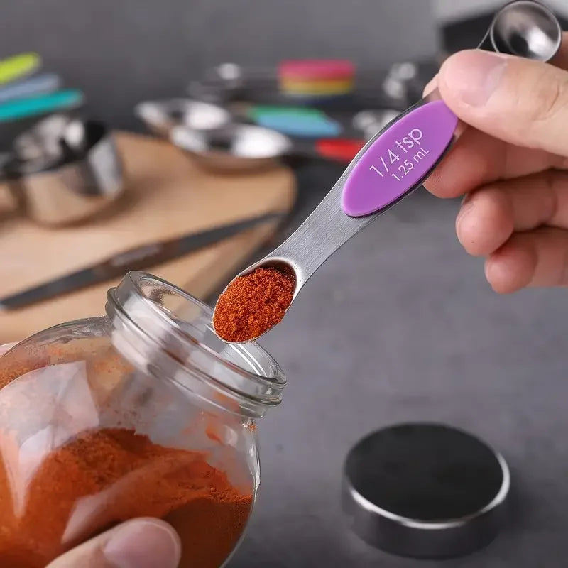 9/17 piece, stainless steel heavy duty measuring cup and spoon set, double-sided magnetic for drying and liquid ingredients