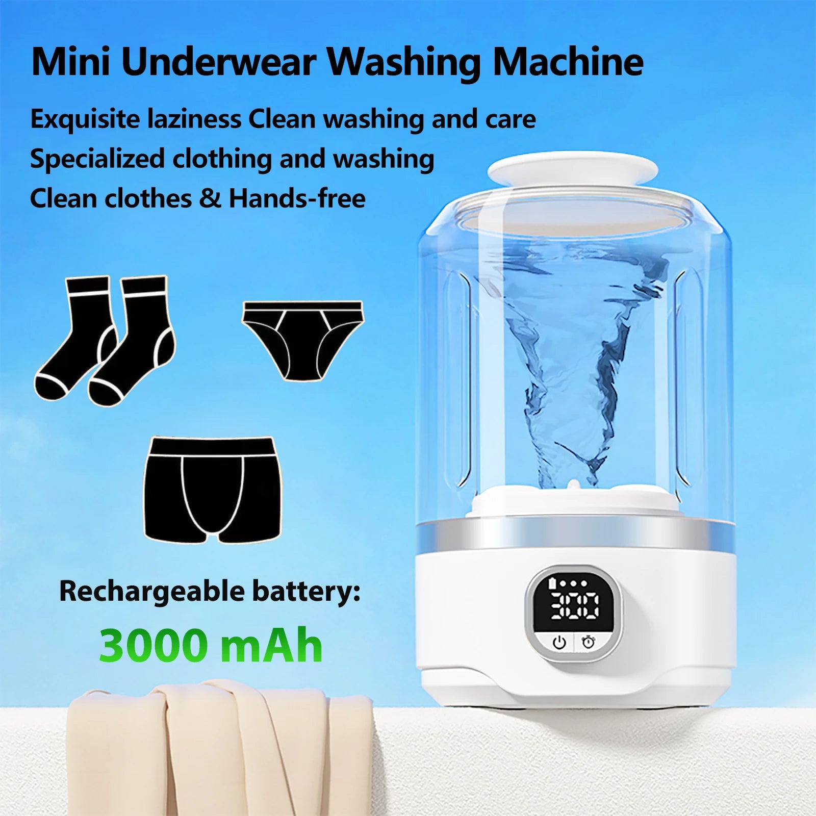 3000mAh Battery Fully Automatic Mini Portable Washing Machine which can wash underwear socks suitable for business tripsoutdoor