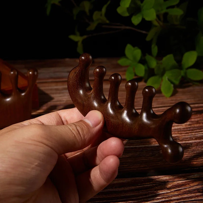 1pc Wood Texture Massage Comb Wood Therapy Head Face Scalp Massager Natural Facial Sandalwood Wide Tooth Scraping Body Massage