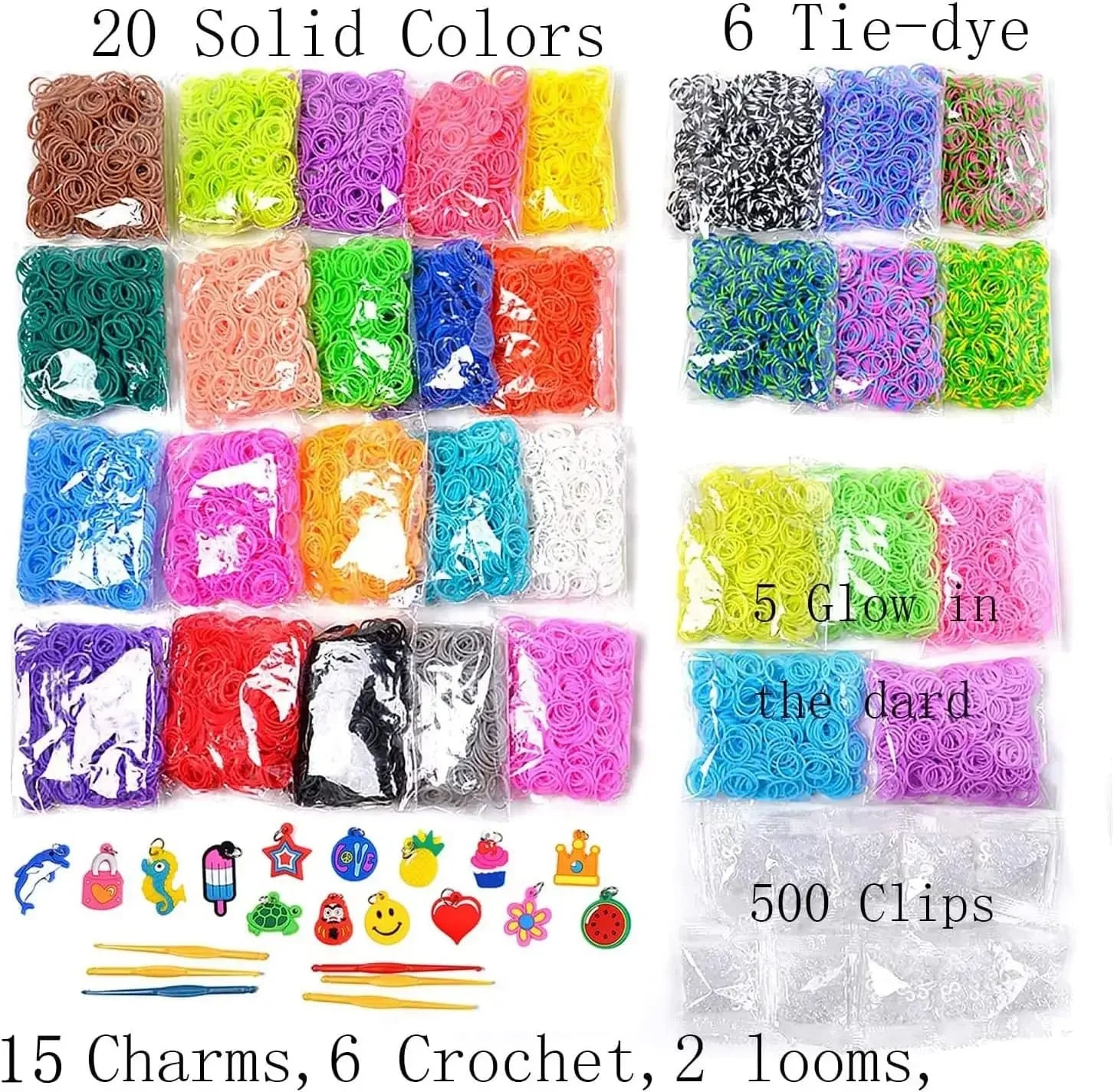 600pcs Colorful Rubber Loom Bands Refill Kit for Boy Girl DIY Craft Gift Set  Rubber Band Loom Make Bracelet Children's Toys