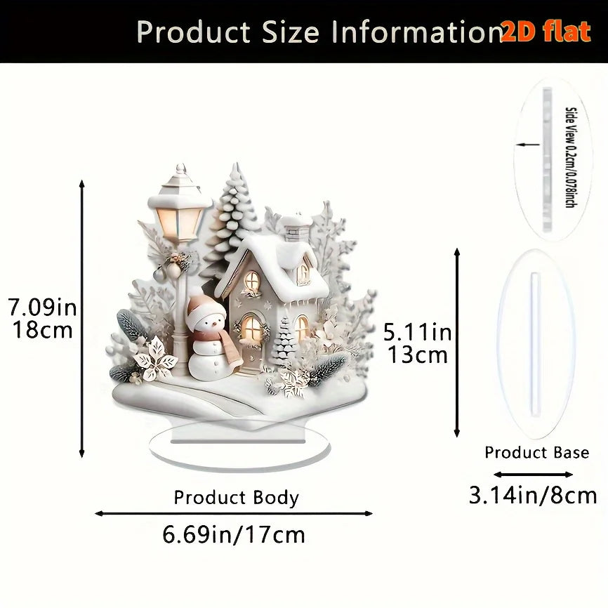 2D White Snow Scenery Christmas House Tree Acrylic Ornaments Base-Mounted Tabletop Home Office Attractive Festival Decor Gifts