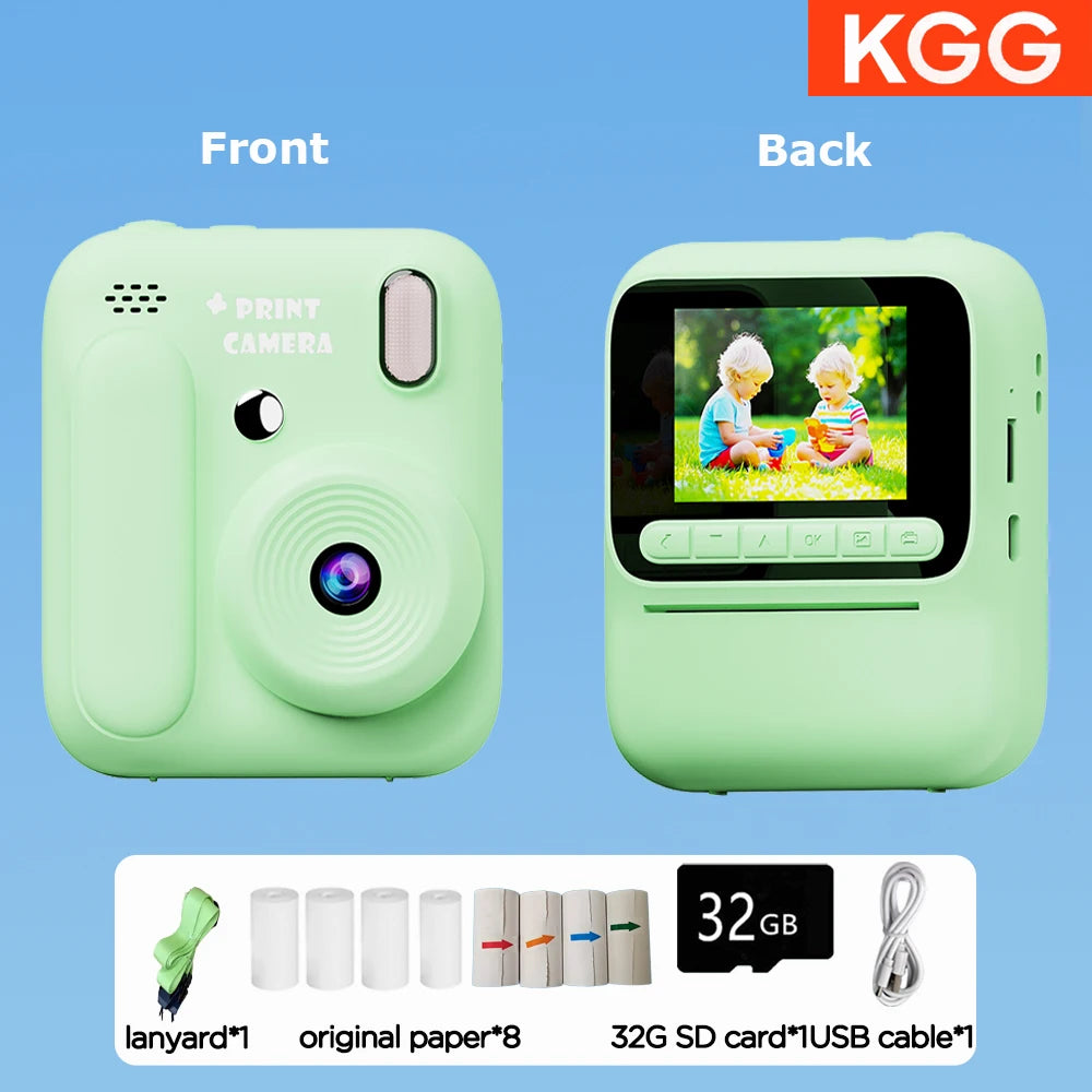 Color Printing Camera  Kids Instant Camera 32GB 1080P Thermal Print Digital Camera Print Photo Video Games Music Children Gift