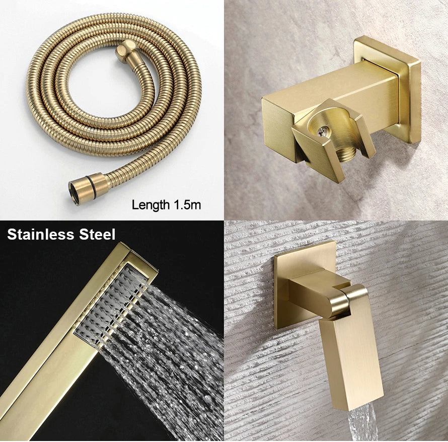 M Boenn Large 23 ×31 Inch Music LED Shower Head Rainfall Thermostat Shower System Bathroom Faucet Set Powerful Massage Body Jet