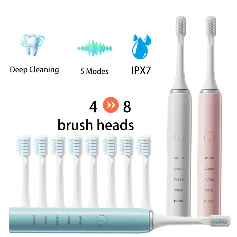 The New Ultrasonic Sonic Electric Toothbrush Rechargeable Tooth Brushes Adult Timer Brush Washable Electronic Whitening Teeth
