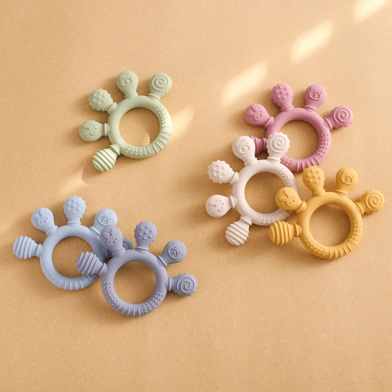 1pc Silicone Teether Food Grade Baby 0-12 Toys Teething Ring Sensory Toys for Toddlers Silicone Animal Soothing Toys Accessories