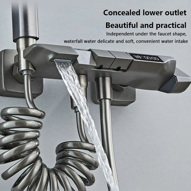 New Design Gun Grey Bathroom Shower System Set Piano Keys Brass LED Digital Shower Faucet Bath Hot and Cold Mixer Shower Tap Set