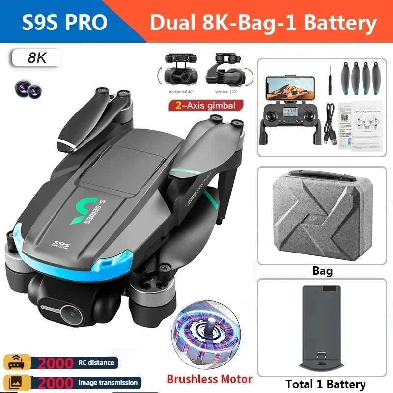 NEW S9S MAX MINI Drone 4K 2-Axis PTZ HD Dual Camera Laser Obstacle Avoidance Brushless Motor GPS 5G WIFI RC FPV Quadcopter Toys