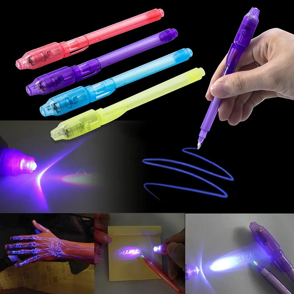 Luminous Light Pen Magic Purple 2 In 1 UV Black Light Combo Drawing Invisible Ink Pen Learning Education Toys For Child