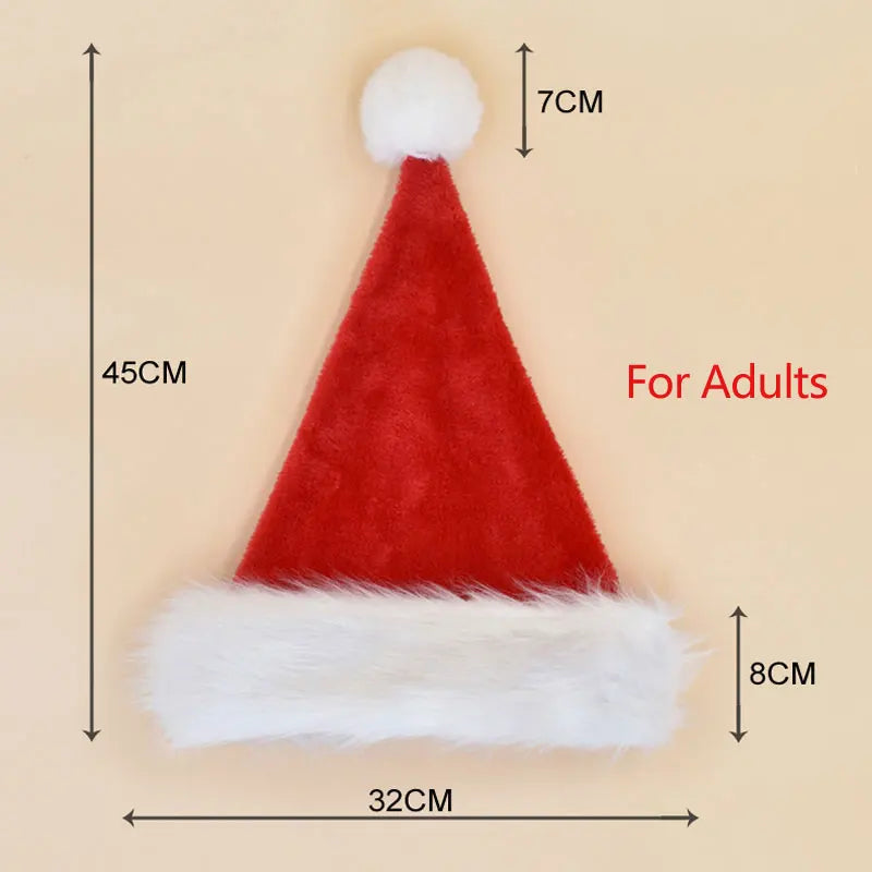 Christmas Santa Hat For Adults And Kids Xmas Holiday Hats Unisex Velvet Red Classic Fur Comfort New Year Festive Party Supplies