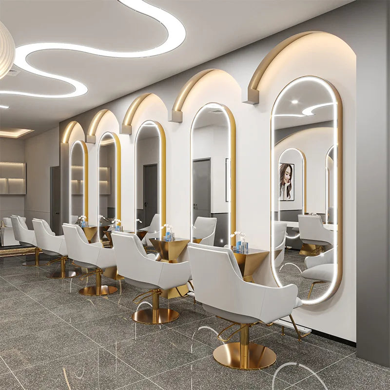 Wall-mounted simple hairdresser floor mirror LED perm and dyeing mirror table touch