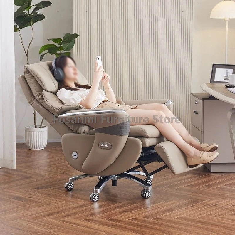 Comfortable and Soft Leather Electric Home Gaming Swivel Chair Thick Boss Office Chair Ergonomic Adjustable Height Desk Chairs