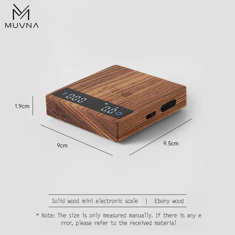 MUVNA Mini Digital Wood scale, Professional Electronic Coffee Scale for Espresso/Hand Drip Coffee 0.1g of high-precision, 2kg